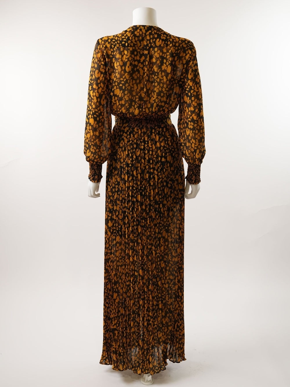 Ba&sh Lisi Pleated Crepe Maxi Shirtdress Saffron Yellow Black Size 1 / US S - Picture 2 of 10